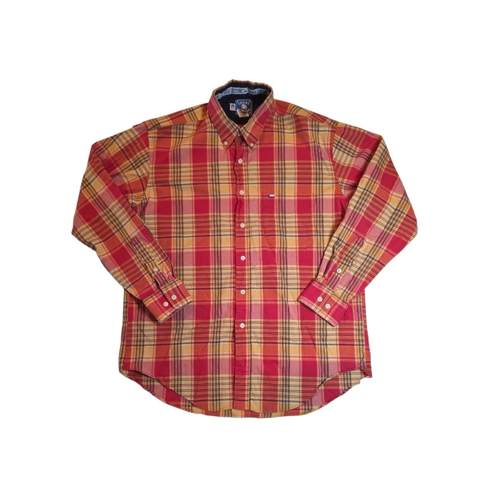 VTG Texas Cotton Mens Large Plaid Button Up Shirt Made USA Button Down Collar
